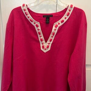 Sherry Taylor Hot Pink Embellished Women's Top Linen Blend sz 3X